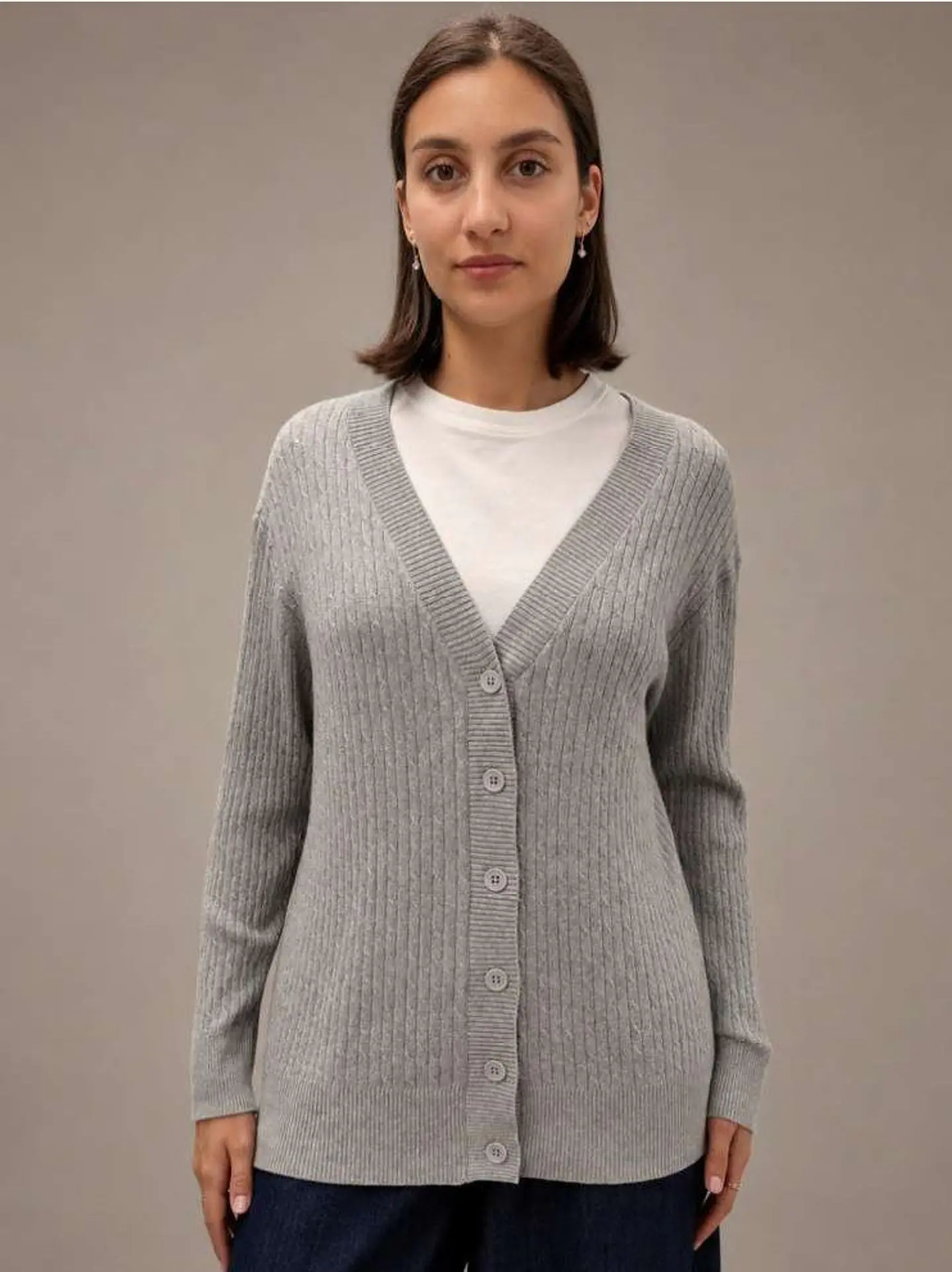 Cardigan Knit Entrançado Decote em V 2