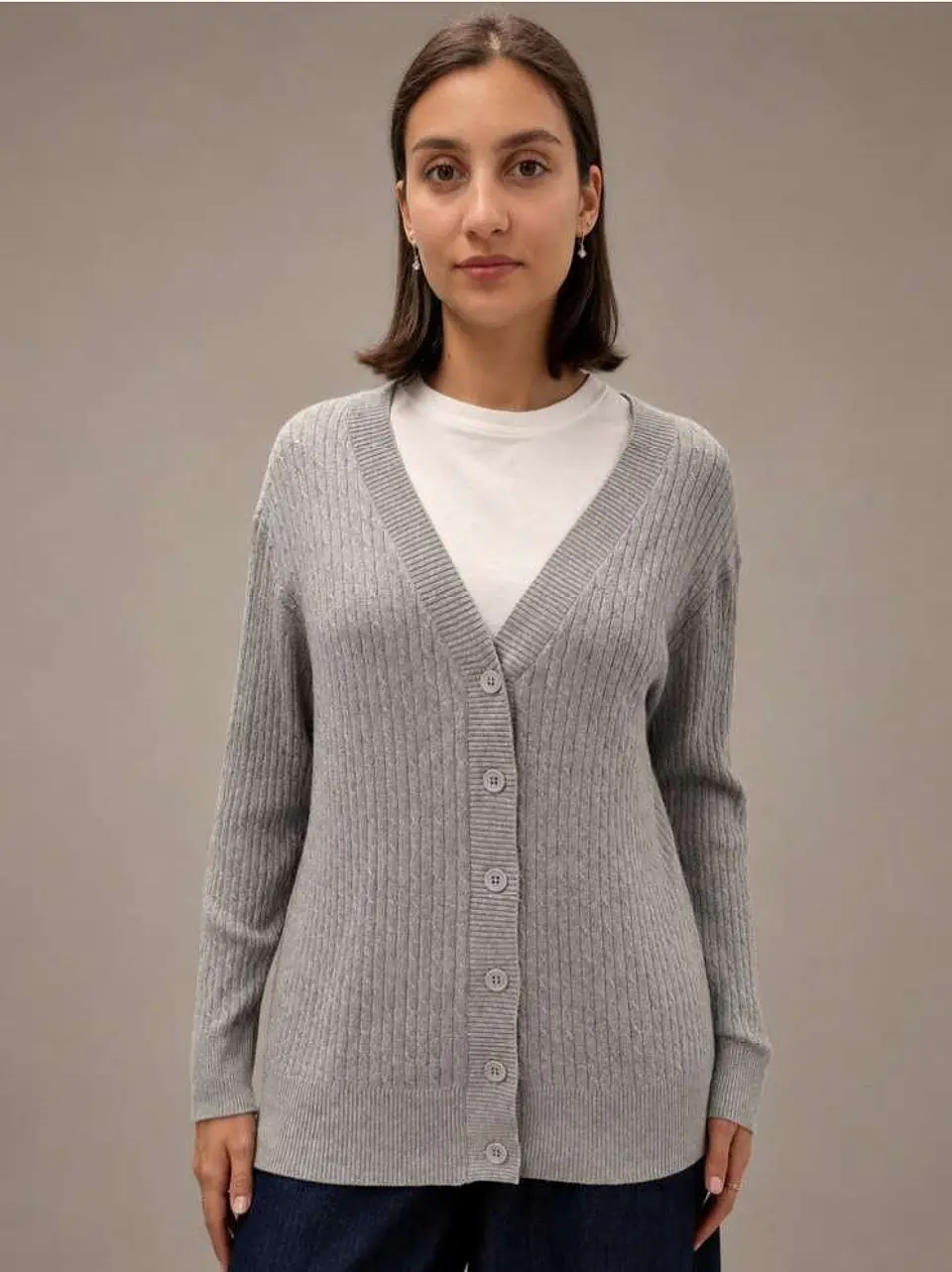 Cardigan Knit Entrançado Decote em V 2