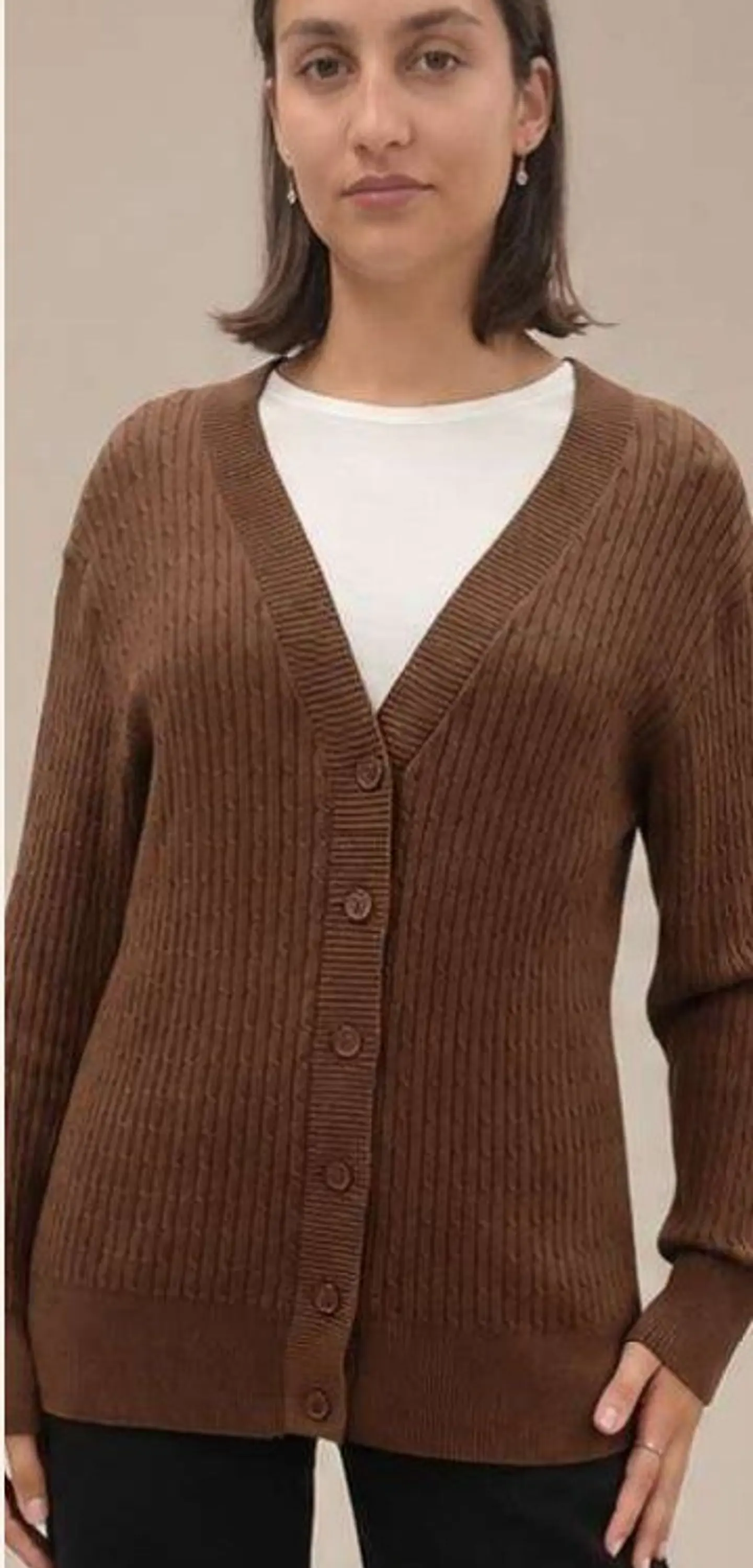 Cardigan Knit Entrançado Decote em V 4
