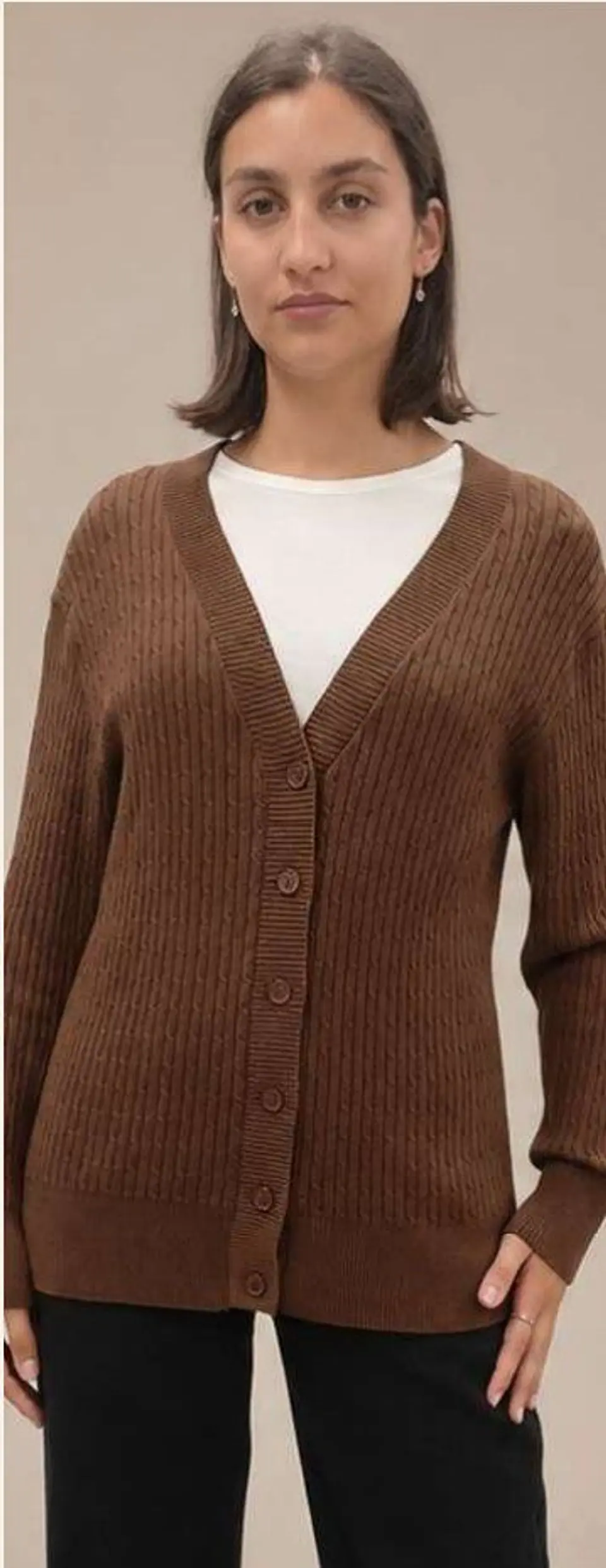 Cardigan Knit Entrançado Decote em V 4
