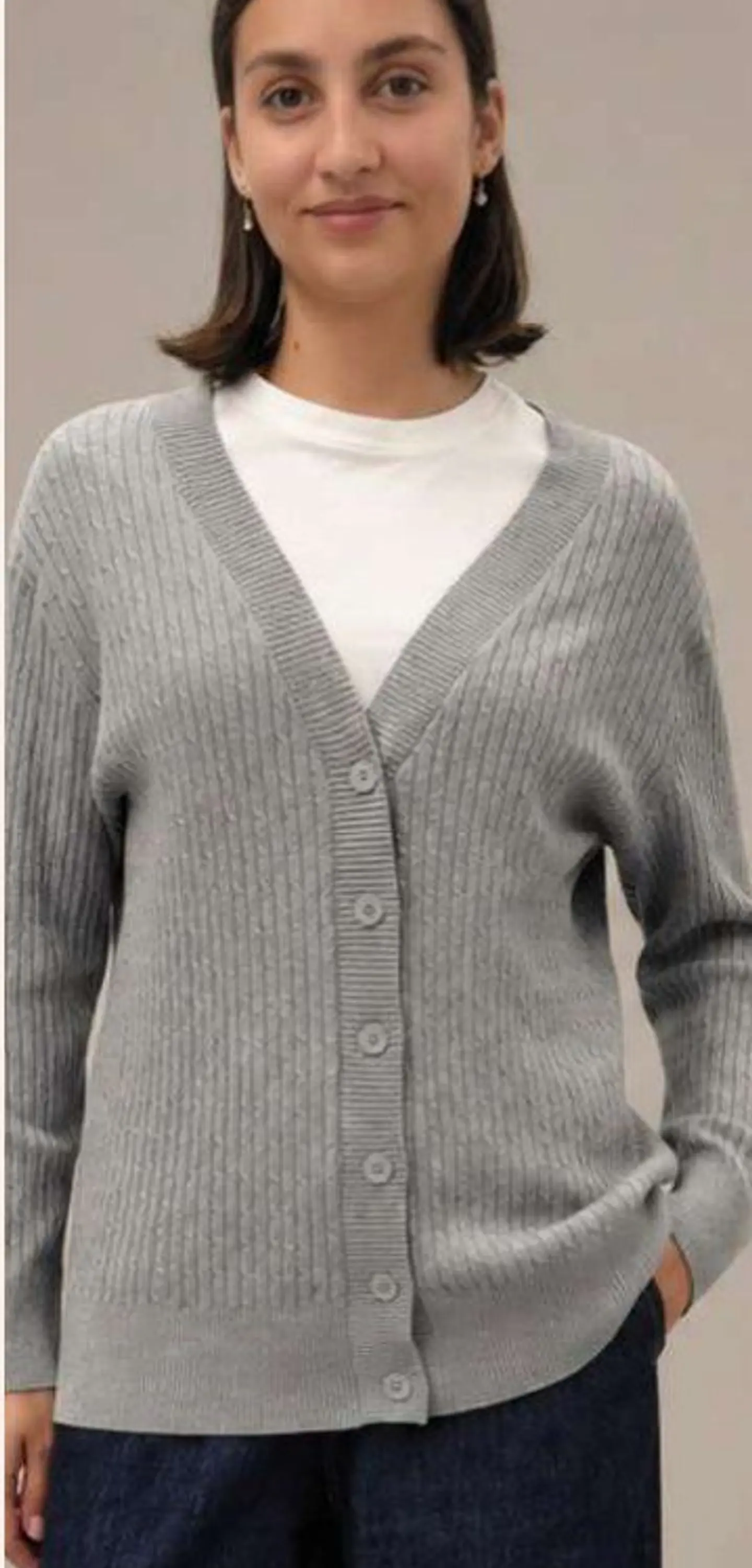 Cardigan Knit Entrançado Decote em V 6