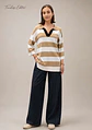 Camisola Knit às Riscas Gola Polo Decote em V - Thumbnail 1