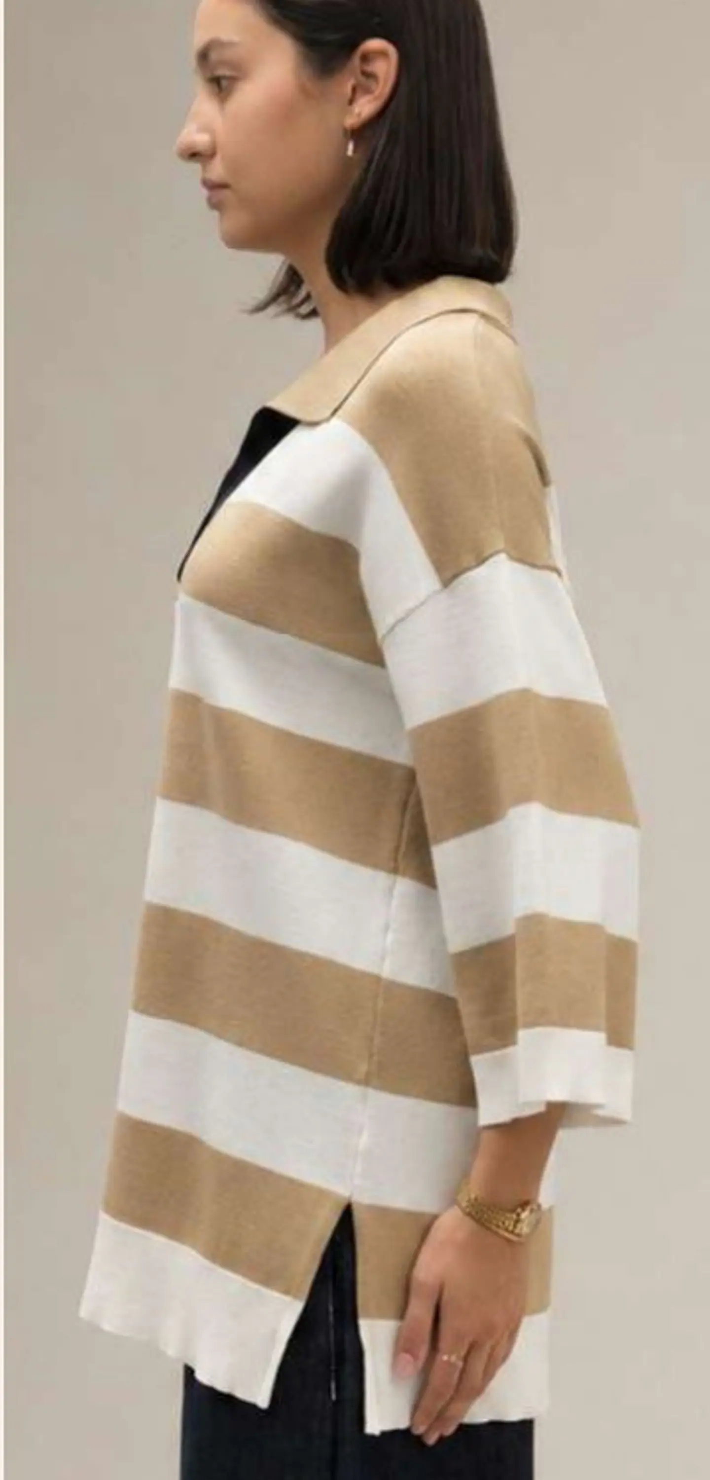 Camisola Knit às Riscas Gola Polo Decote em V 2