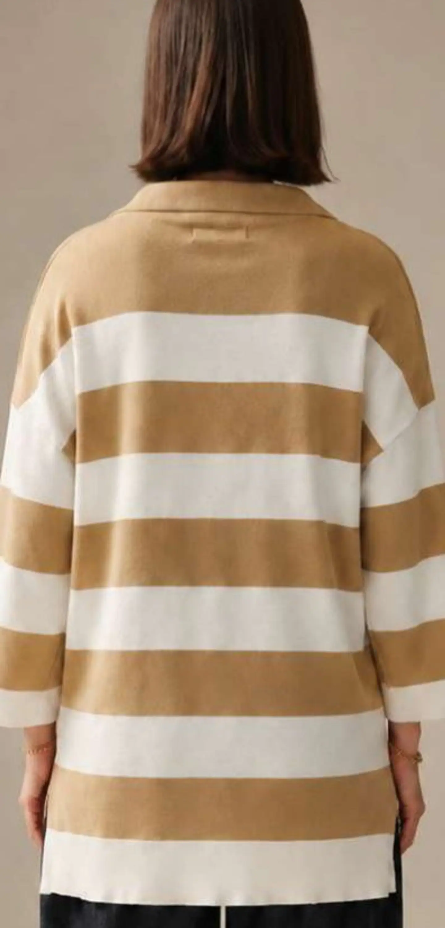 Camisola Knit às Riscas Gola Polo Decote em V 3