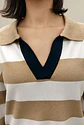 Camisola Knit às Riscas Gola Polo Decote em V - Thumbnail 4