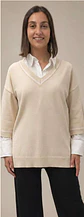 Camisola Knit Decote em V com Risca em Contraste - Thumbnail 5