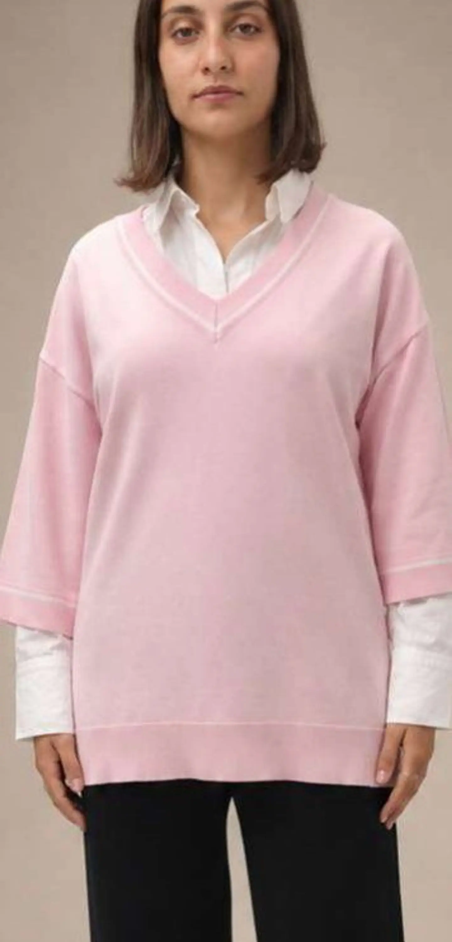 Camisola Knit Decote em V com Risca em Contraste 6