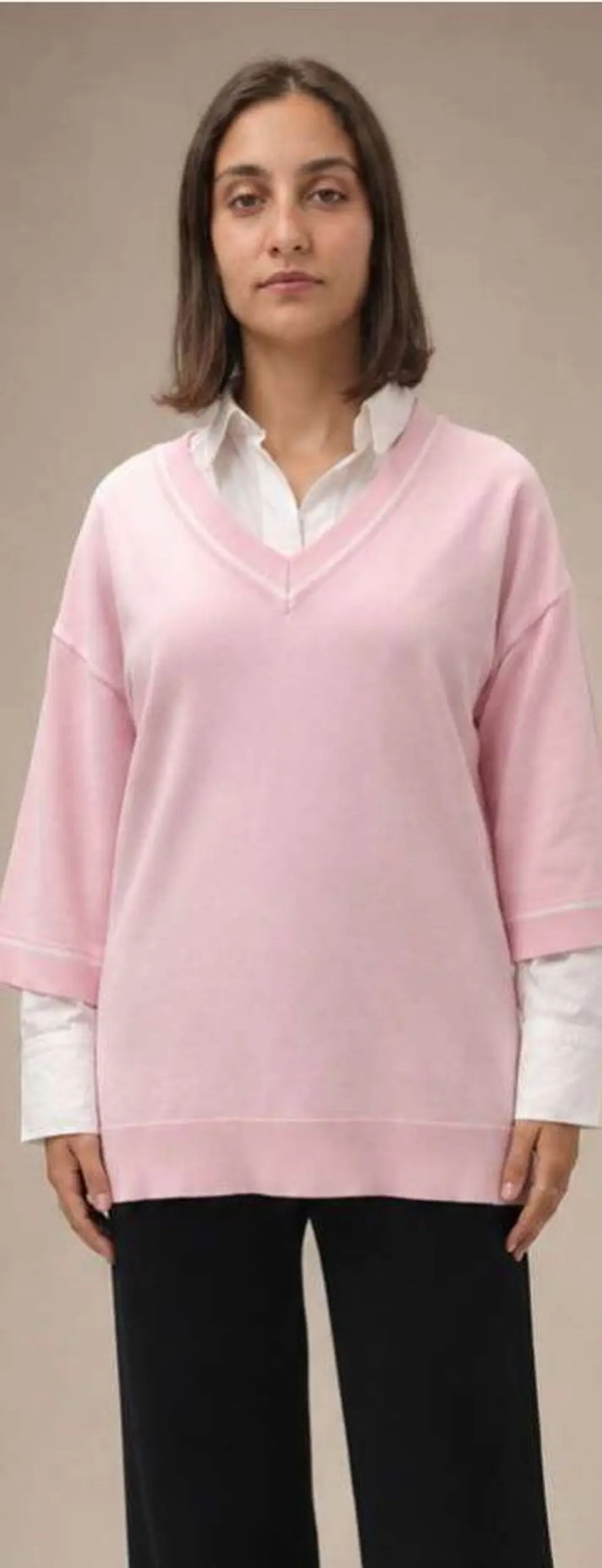 Camisola Knit Decote em V com Risca em Contraste 6