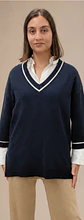 Camisola Knit Decote em V com Risca em Contraste - Thumbnail 8
