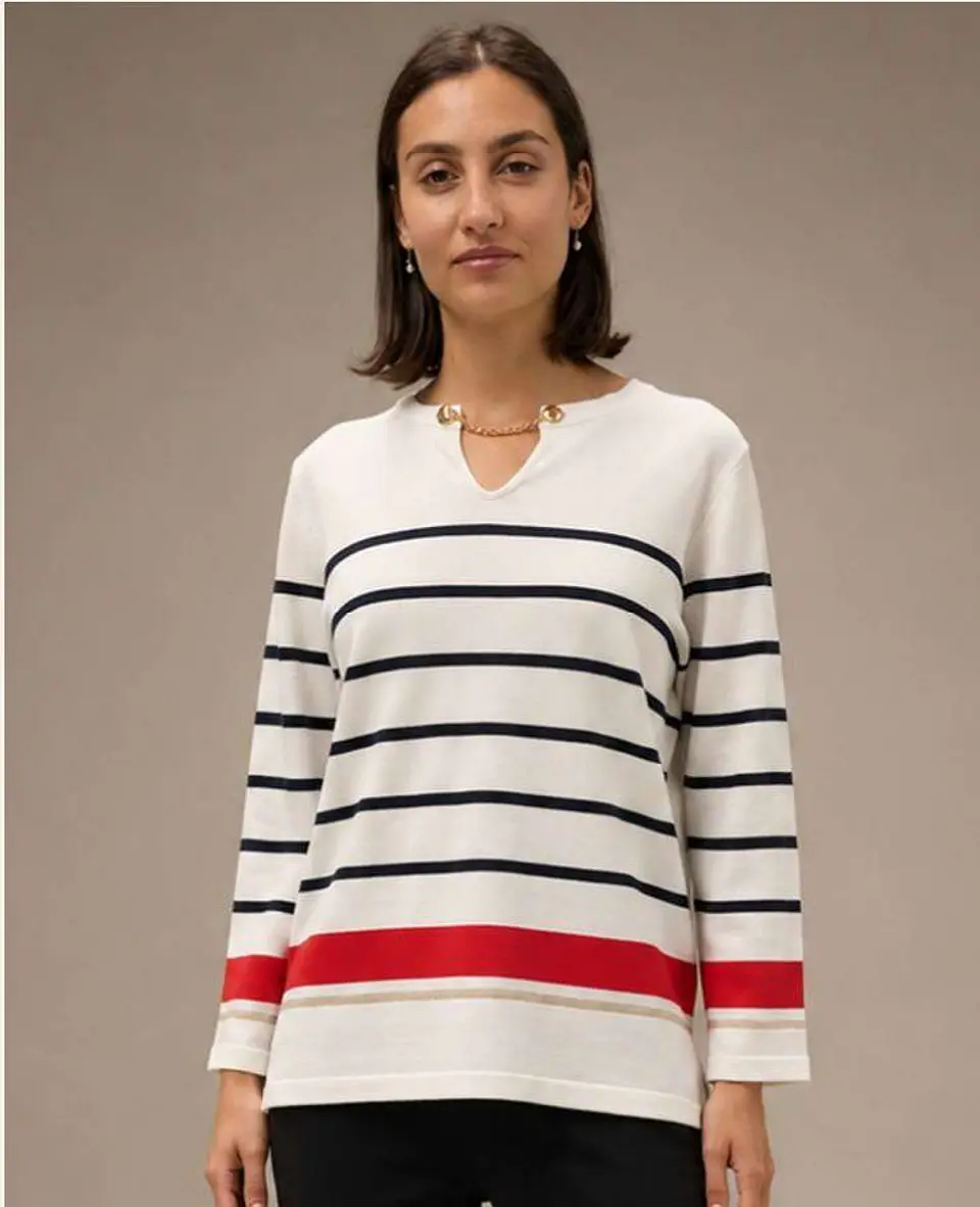 Camisola Knit às Riscas com Corrente Dourada no Decote 6