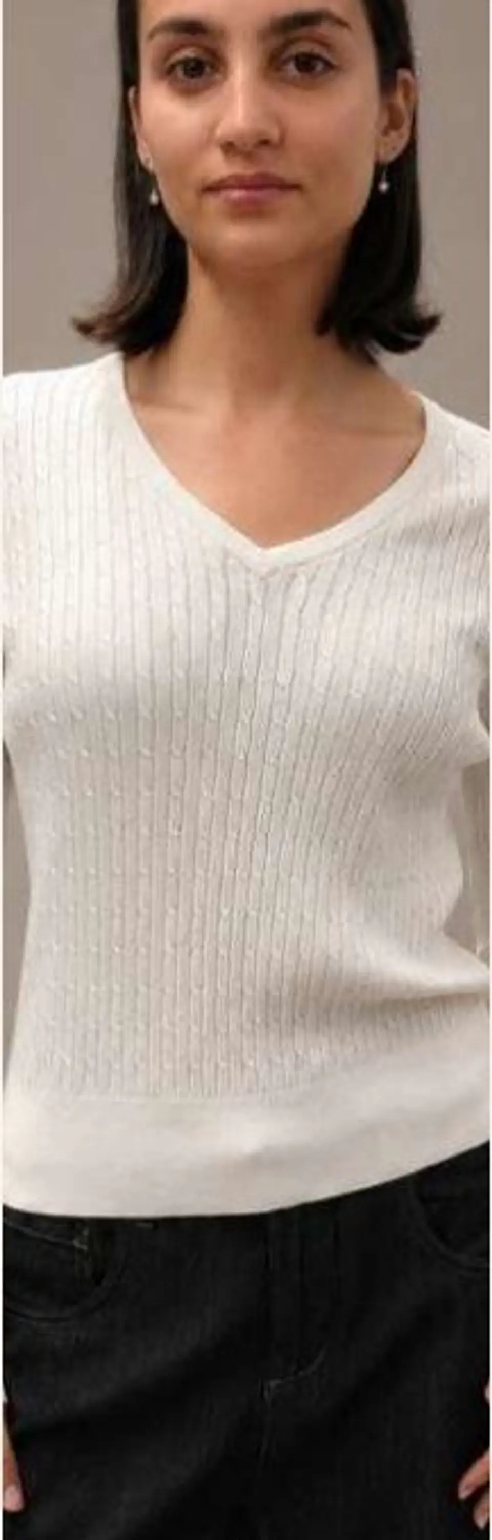 Camisola Knit Entrançada Decote em V 5