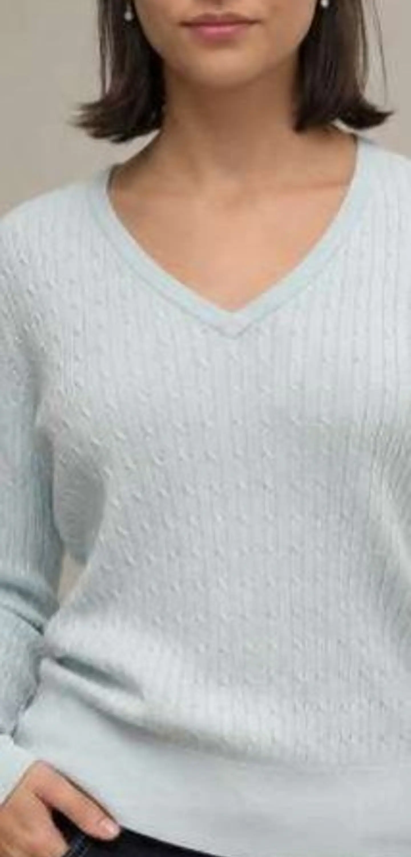 Camisola Knit Entrançada Decote em V 6