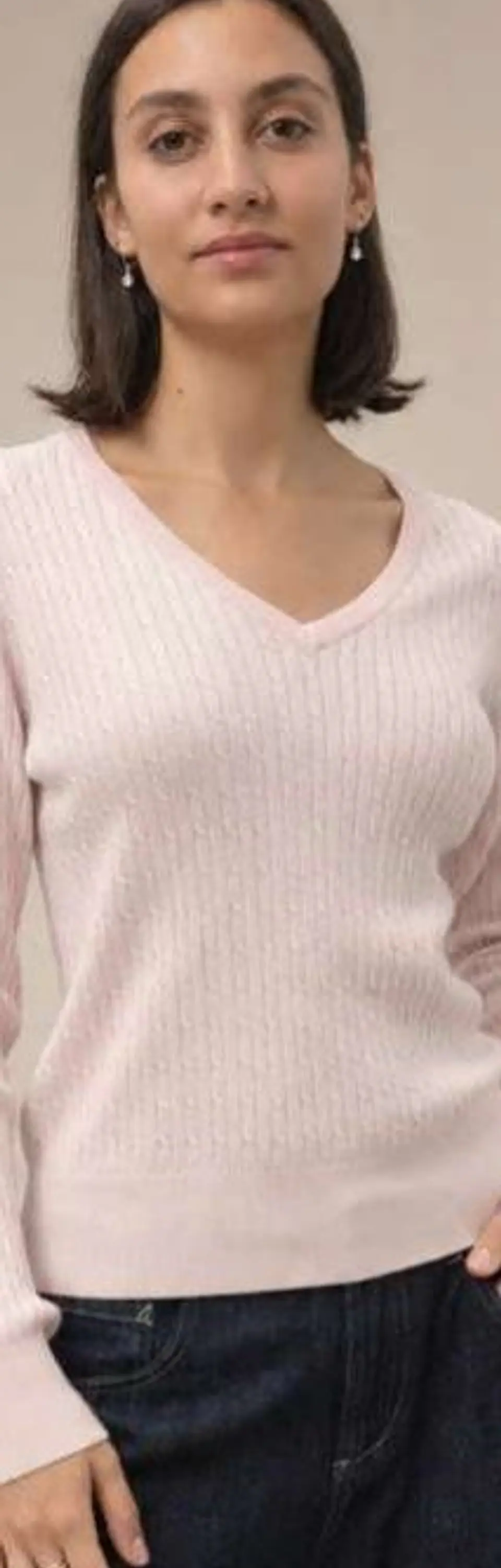Camisola Knit Entrançada Decote em V 7