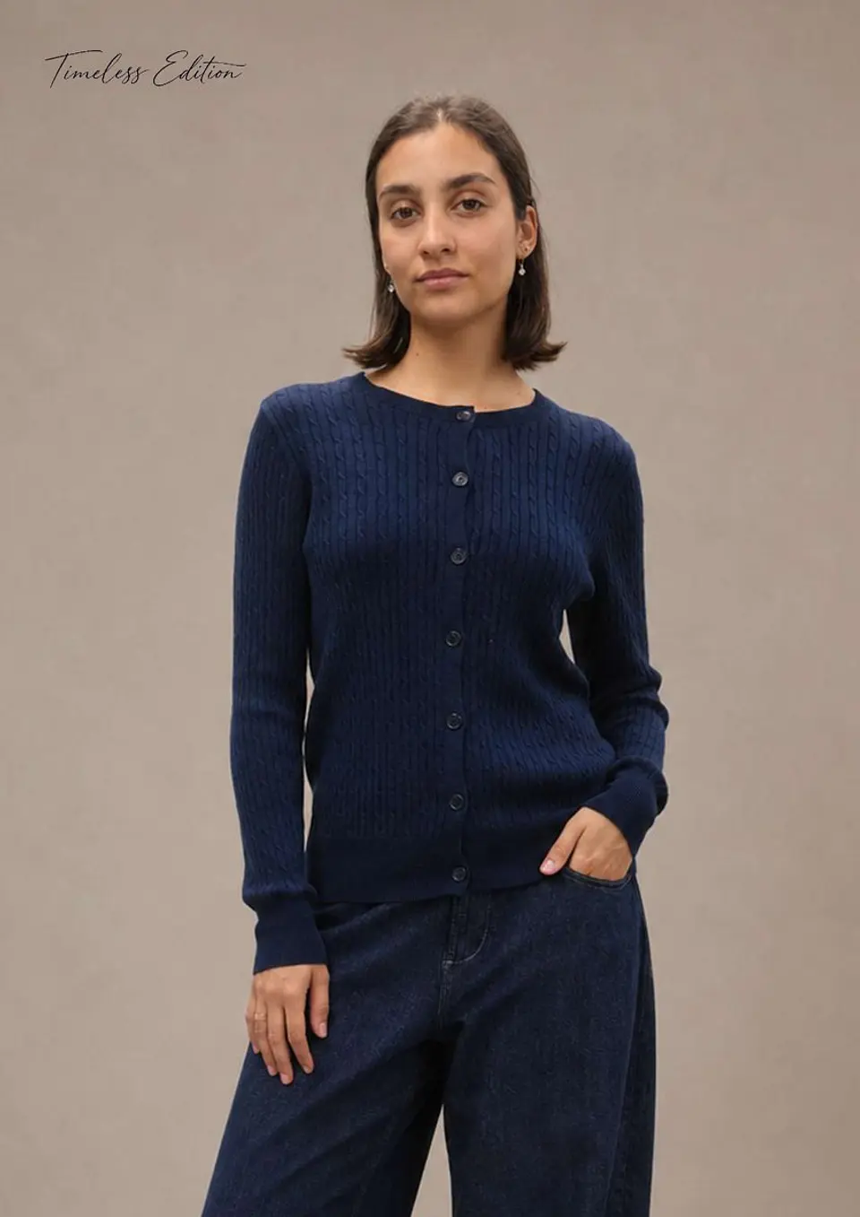 Cardigan Knit Entrançado Decote Redondo 1