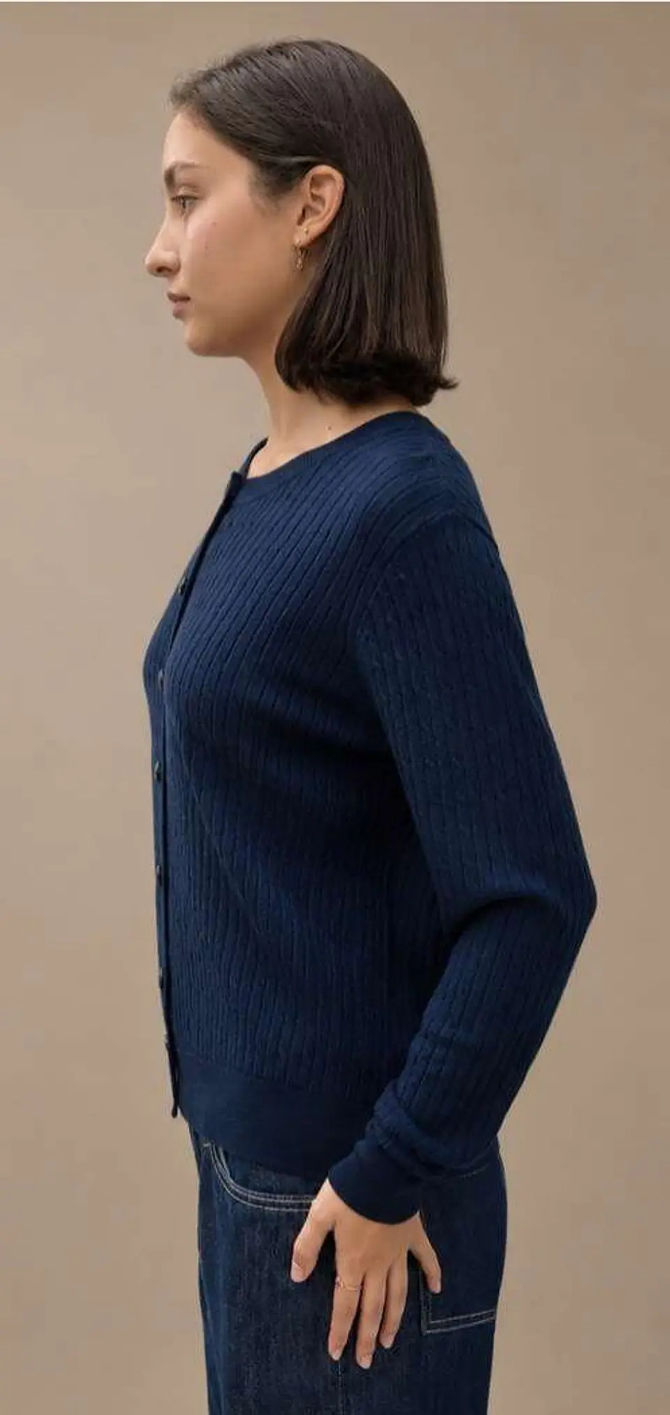 Cardigan Knit Entrançado Decote Redondo 2