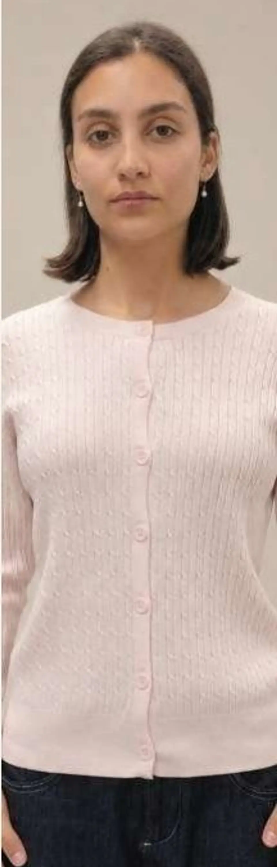 Cardigan Knit Entrançado Decote Redondo 7