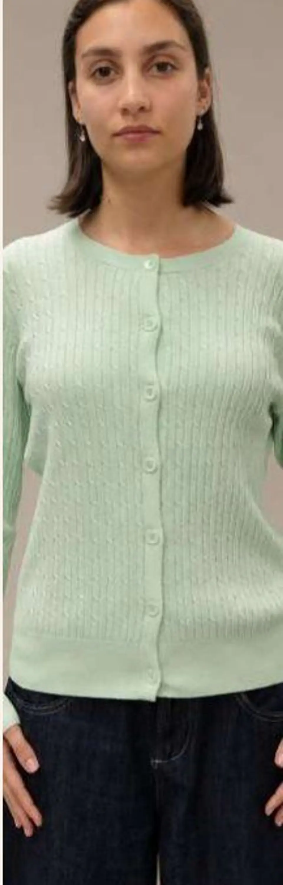 Cardigan Knit Entrançado Decote Redondo 8