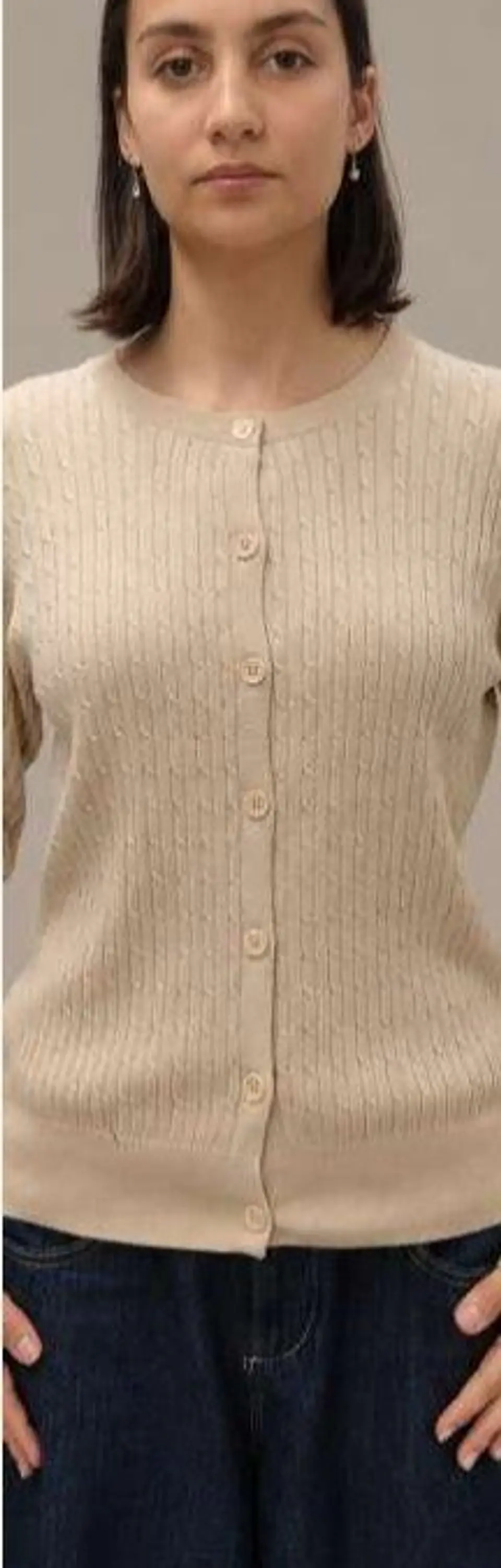 Cardigan Knit Entrançado Decote Redondo 9