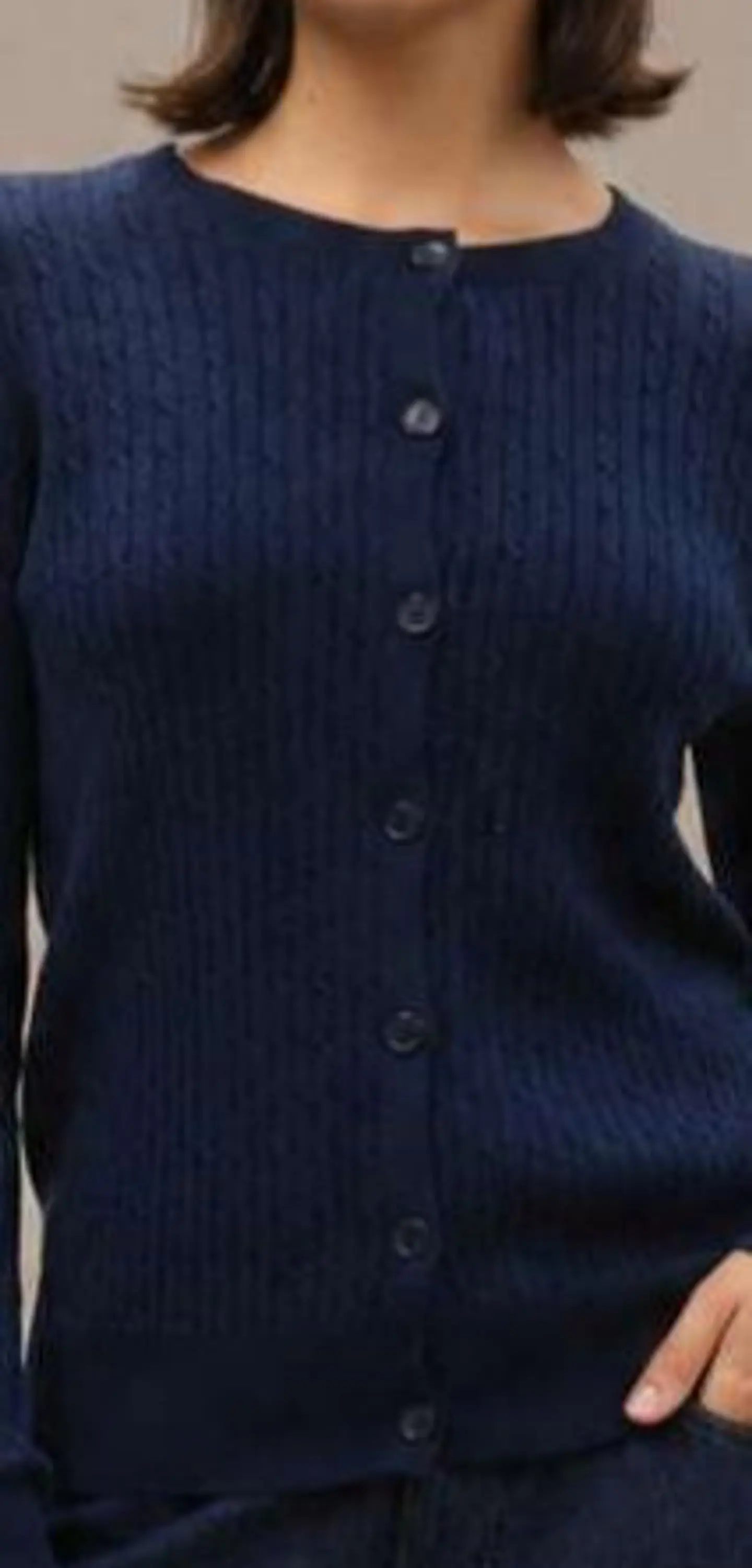 Cardigan Knit Entrançado Decote Redondo 11