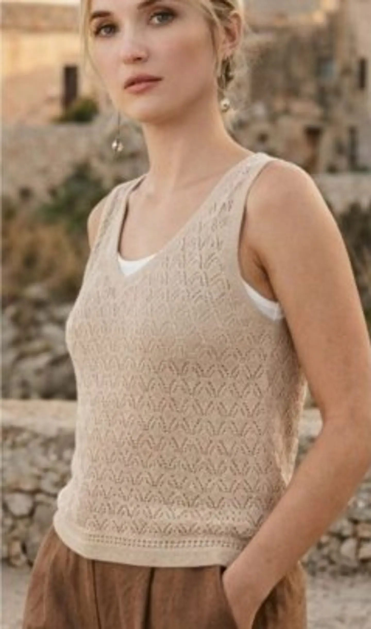 Top Knit com Jacquard Decote em V 1