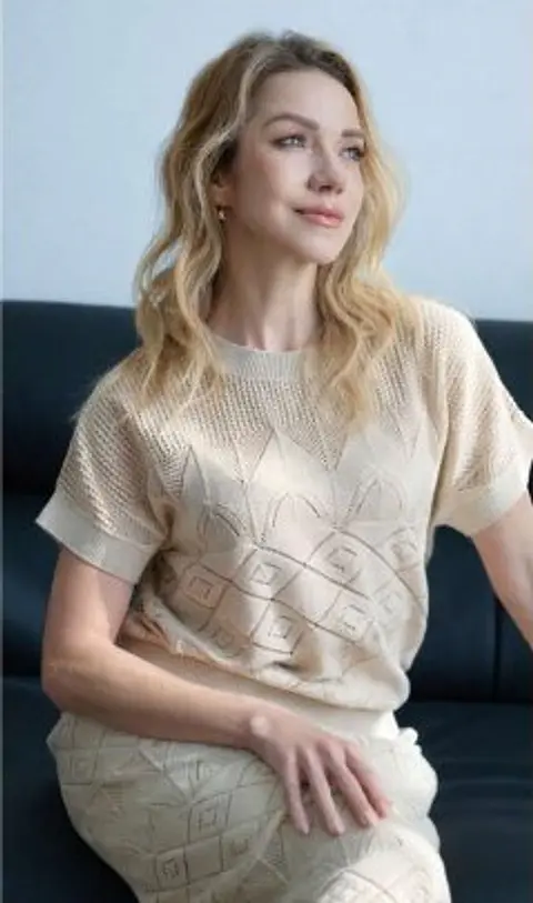 Camisola Knit com Jacquard Manga Curta