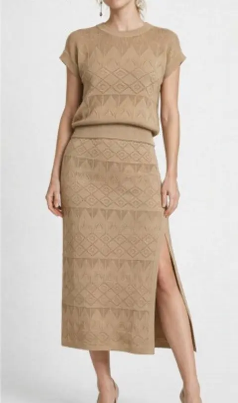 Saia Knit Midi com Jacquard Abertura Lateral