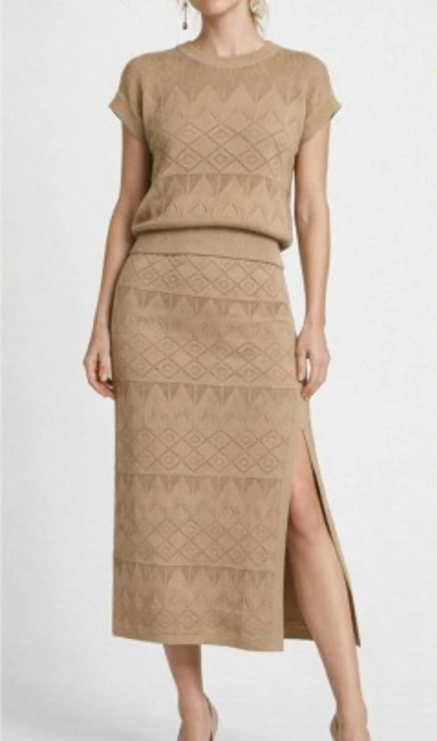 Saia Knit Midi com Jacquard Abertura Lateral 1