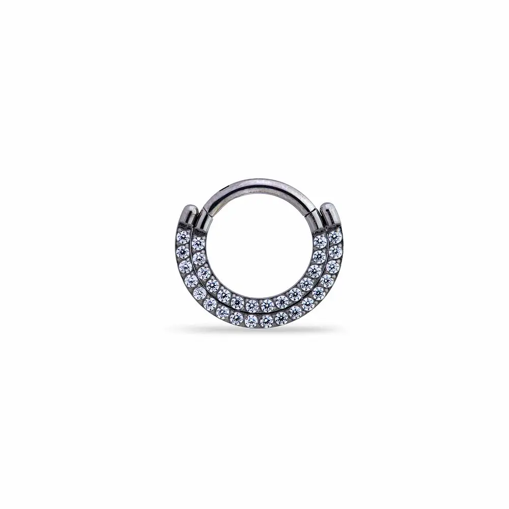 Argolla Clicker doble fila cristales 16GA - 1.2mm