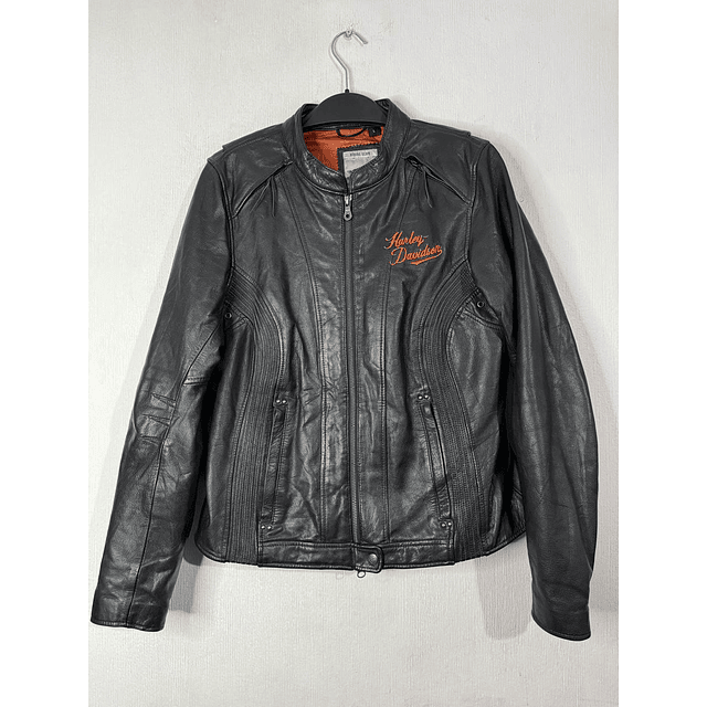 Chaqueta cuero marca Harley Davidson, color negro talla L 1952 1