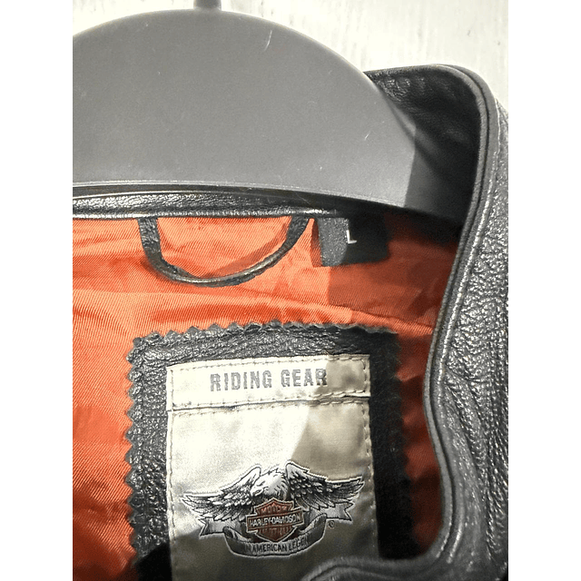 Chaqueta cuero marca Harley Davidson, color negro talla L 1952 2