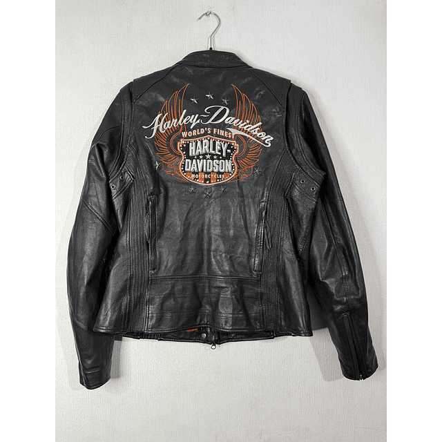 Chaqueta cuero marca Harley Davidson, color negro talla L 1952 3