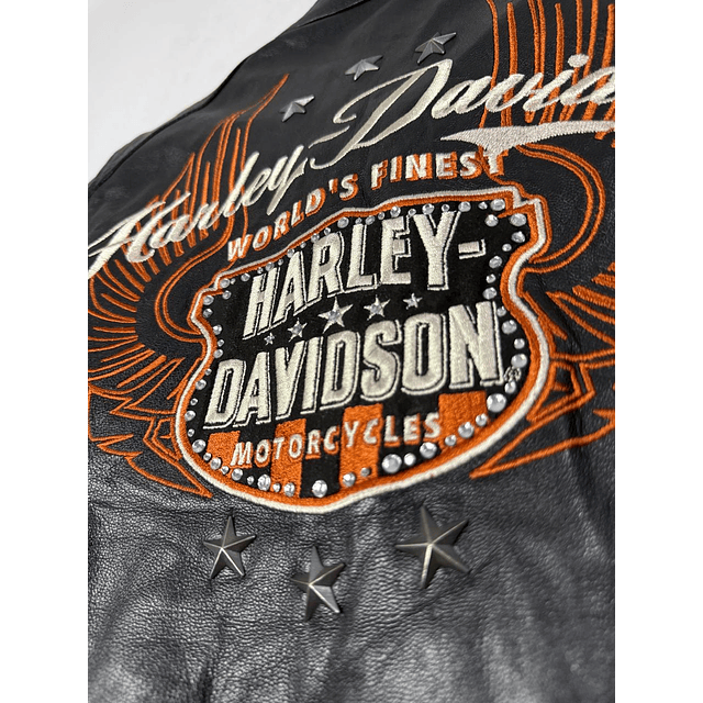 Chaqueta cuero marca Harley Davidson, color negro talla L 1952 8
