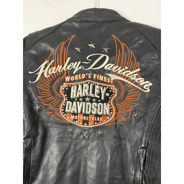 Chaqueta cuero marca Harley Davidson, color negro talla L 1952 9