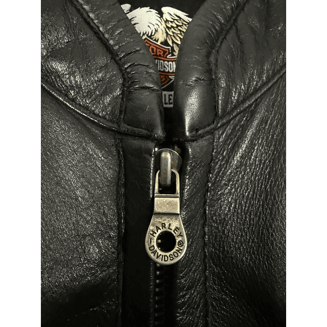  Chaqueta cuero casual marca Harley Davidson, color negra, Talla L 1953  6