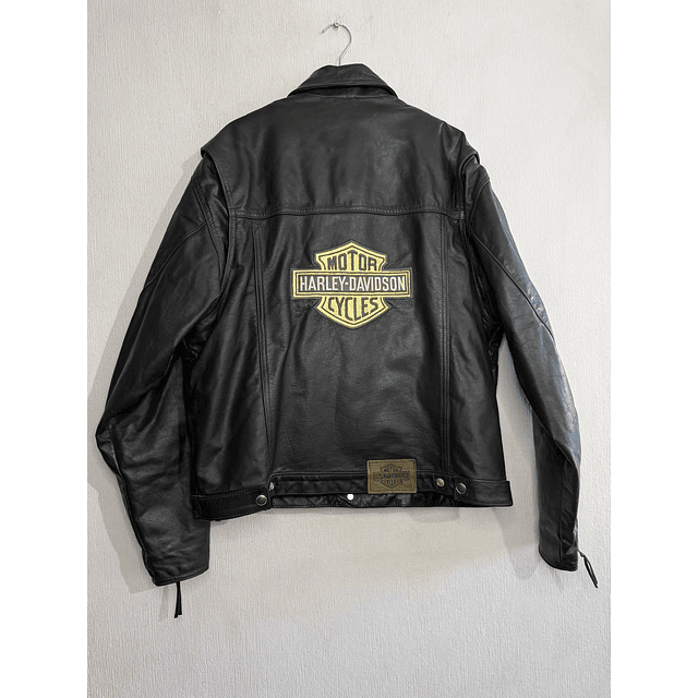 Chaqueta cuero marca Harley Davidson, color negro talla L 1961 2