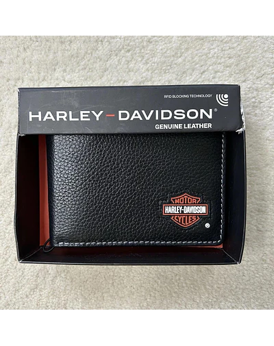 Billetera cuero marca Harley Davidson, color negro 1964