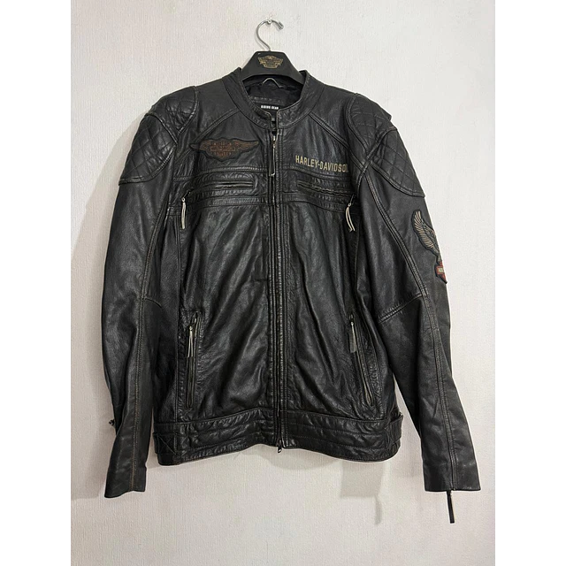 Chaqueta cuero marca Harley Davidson, color negro talla XL 1968 1