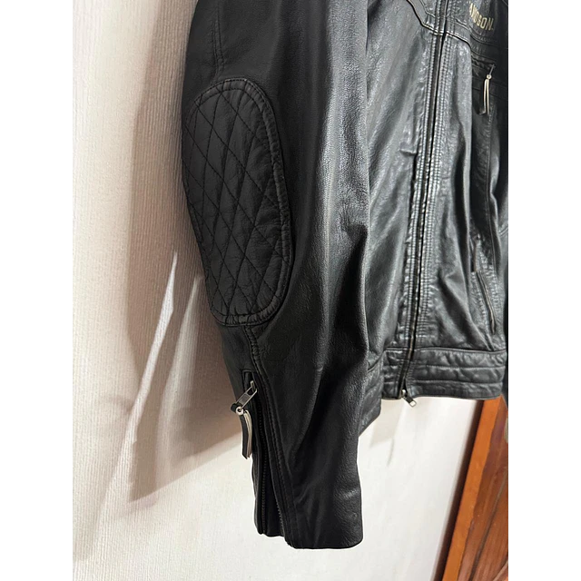Chaqueta cuero marca Harley Davidson, color negro talla XL 1968 7