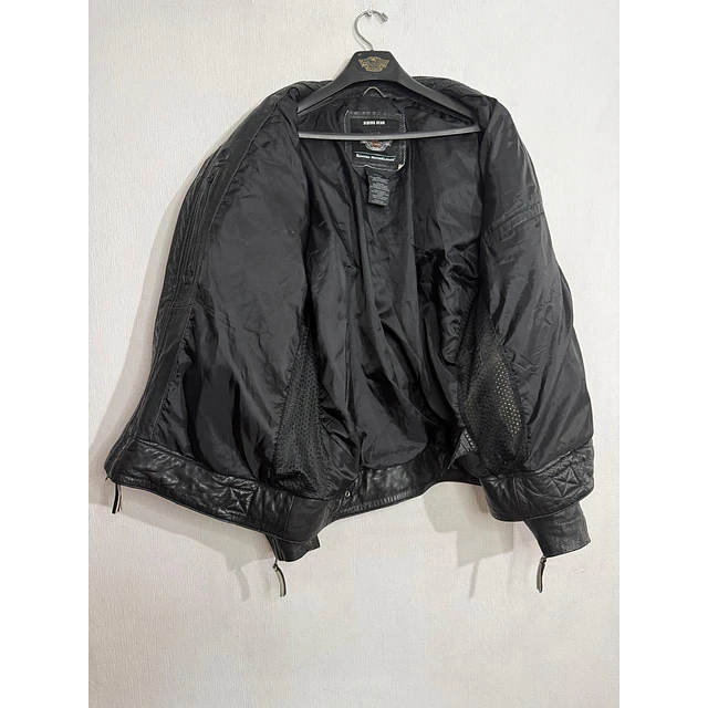 Chaqueta cuero marca Harley Davidson, color negro talla XL 1968 4