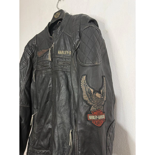 Chaqueta cuero marca Harley Davidson, color negro talla XL 1968 5