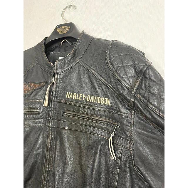 Chaqueta cuero marca Harley Davidson, color negro talla XL 1968 8