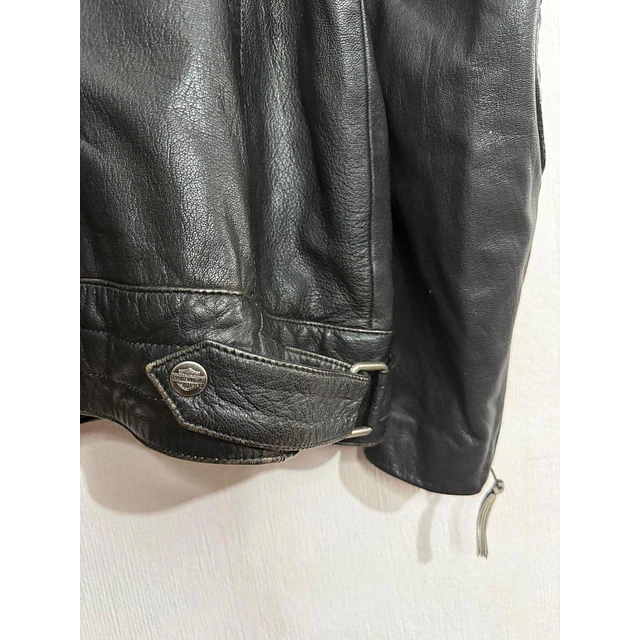 Chaqueta cuero marca Harley Davidson, color negro talla XL 1968 12