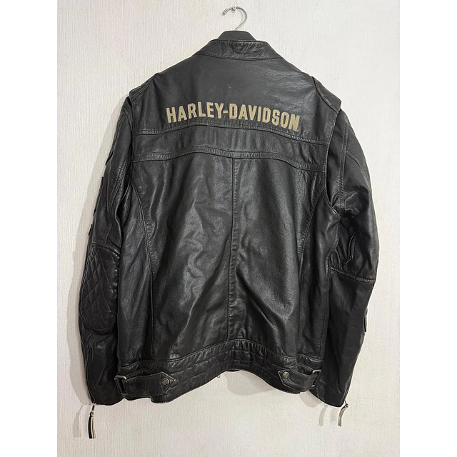 Chaqueta cuero marca Harley Davidson, color negro talla XL 1968 2