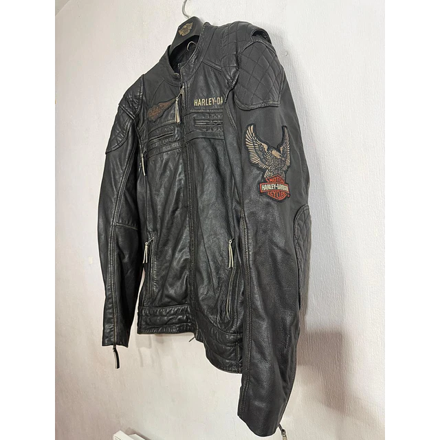 Chaqueta cuero marca Harley Davidson, color negro talla XL 1968 17