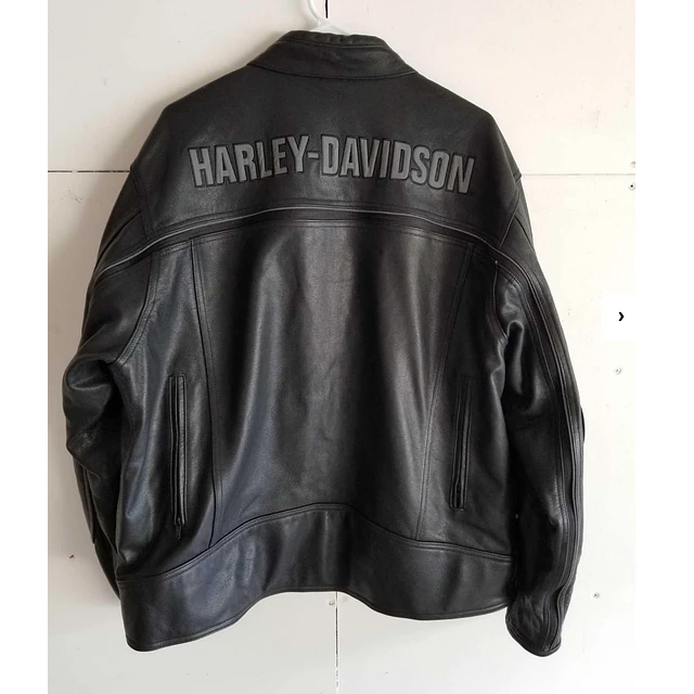Chaqueta cuero marca Harley Davidson, color negro, modelo desmontable talla XL 1975 2