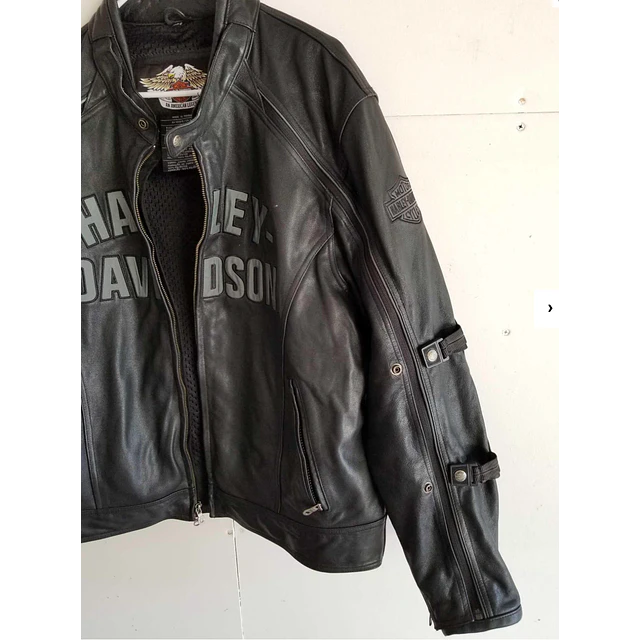 Chaqueta cuero marca Harley Davidson, color negro, modelo desmontable talla XL 1975 6