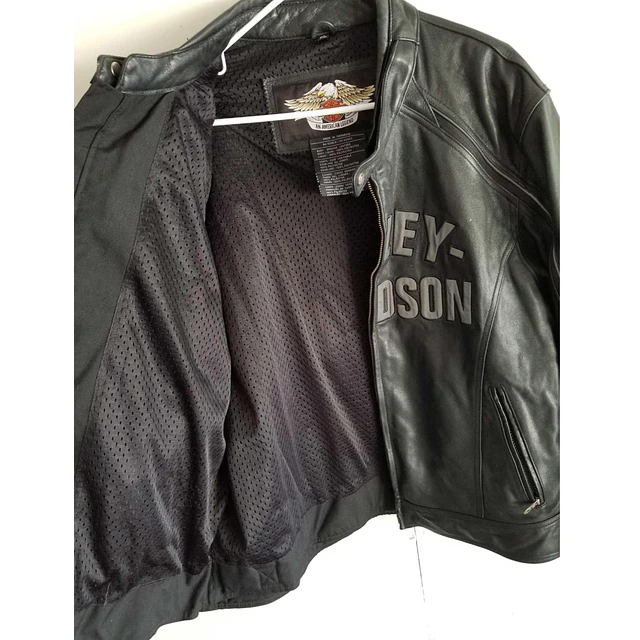 Chaqueta cuero marca Harley Davidson, color negro, modelo desmontable talla XL 1975 9