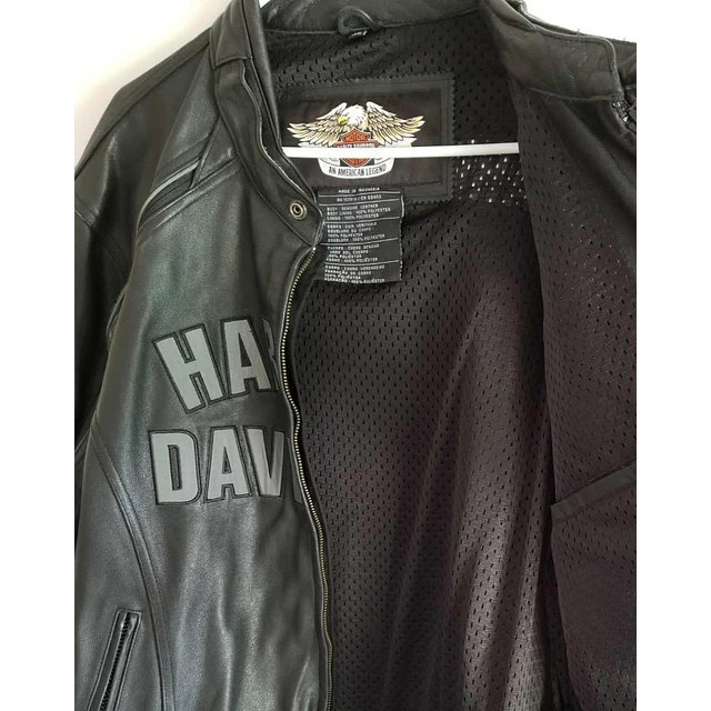 Chaqueta cuero marca Harley Davidson, color negro, modelo desmontable talla XL 1975 13