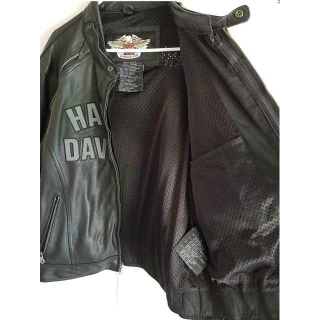 Chaqueta cuero marca Harley Davidson, color negro, modelo desmontable talla XL 1975 15