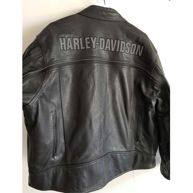 Chaqueta cuero marca Harley Davidson, color negro, modelo desmontable talla XL 1975 22